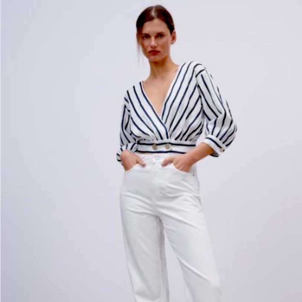 NWOT Zara Striped Linen Top Size Small